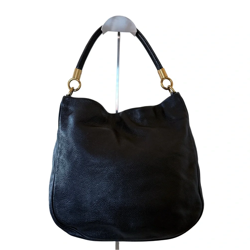 Marc by Marc Jacobs Black Pebbled Leather Hobo Bag Gold Hardware Shoulder Purse